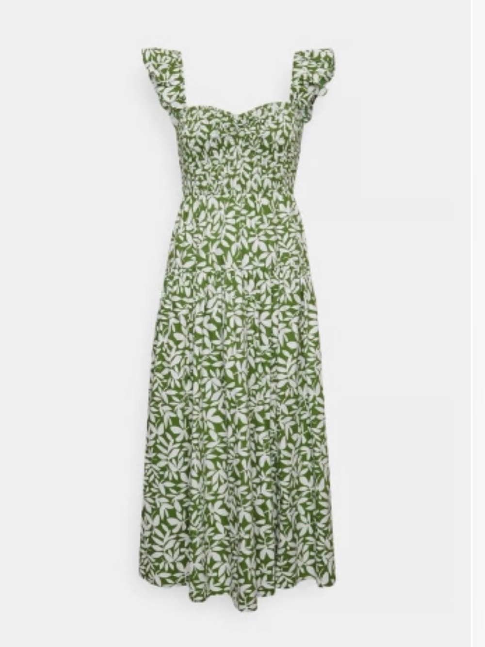 Abercrombie Smocked Floral Midi Dress XL Green White Ruffle Sleeve Pockets